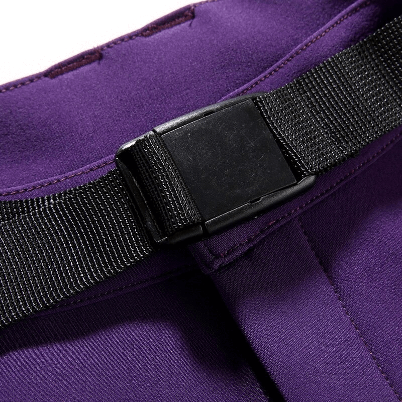 Close-up of adjustable waistband on purple windproof waterproof women's hiking pants SF0223.